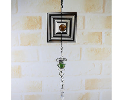 Square Rhombus Rotating Metal Spiral Tail Ball Wind Chime Pendant Home Decor- A V1263-JX-573