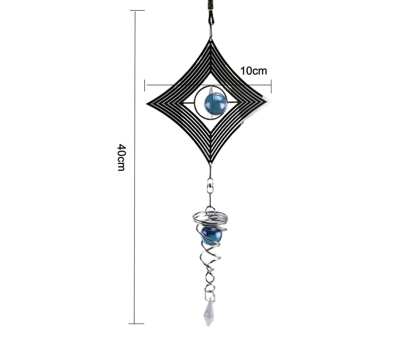 Square Rhombus Rotating Metal Spiral Tail Ball Wind Chime Pendant Home Decor- A V1263-JX-573