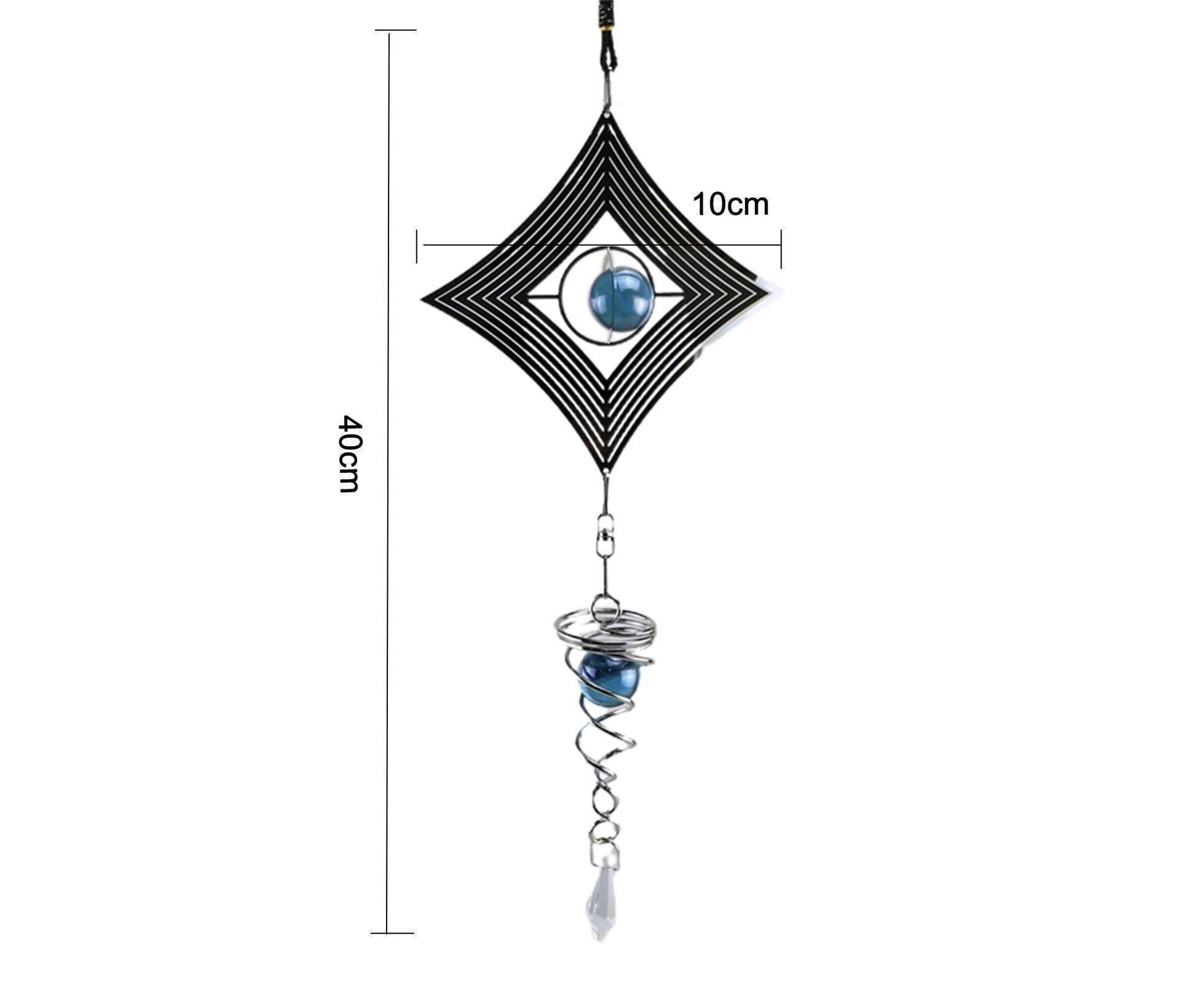 Square Rhombus Rotating Metal Spiral Tail Ball Wind Chime Pendant Home Decor- A V1263-JX-573