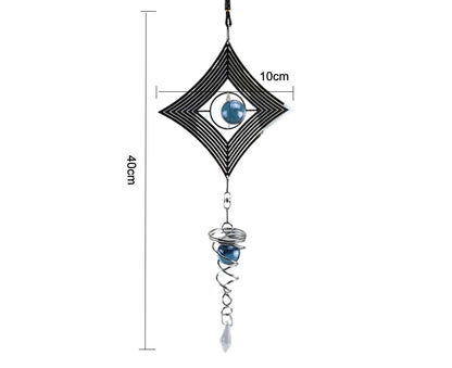 Square Rhombus Rotating Metal Spiral Tail Ball Wind Chime Pendant Home Decor- A V1263-JX-573