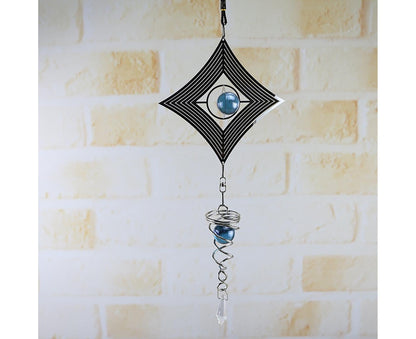 Square Rhombus Rotating Metal Spiral Tail Ball Wind Chime Pendant Home Decor- A V1263-JX-573