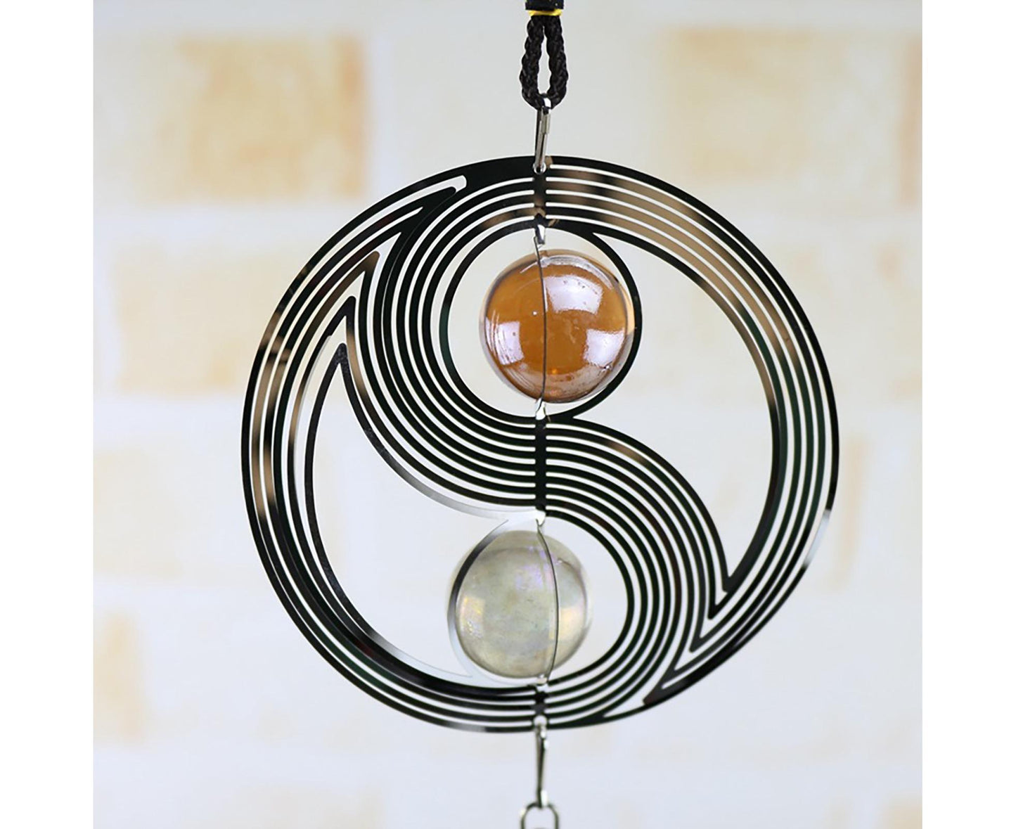 Square Rhombus Rotating Metal Spiral Tail Ball Wind Chime Pendant Home Decor- A V1263-JX-573