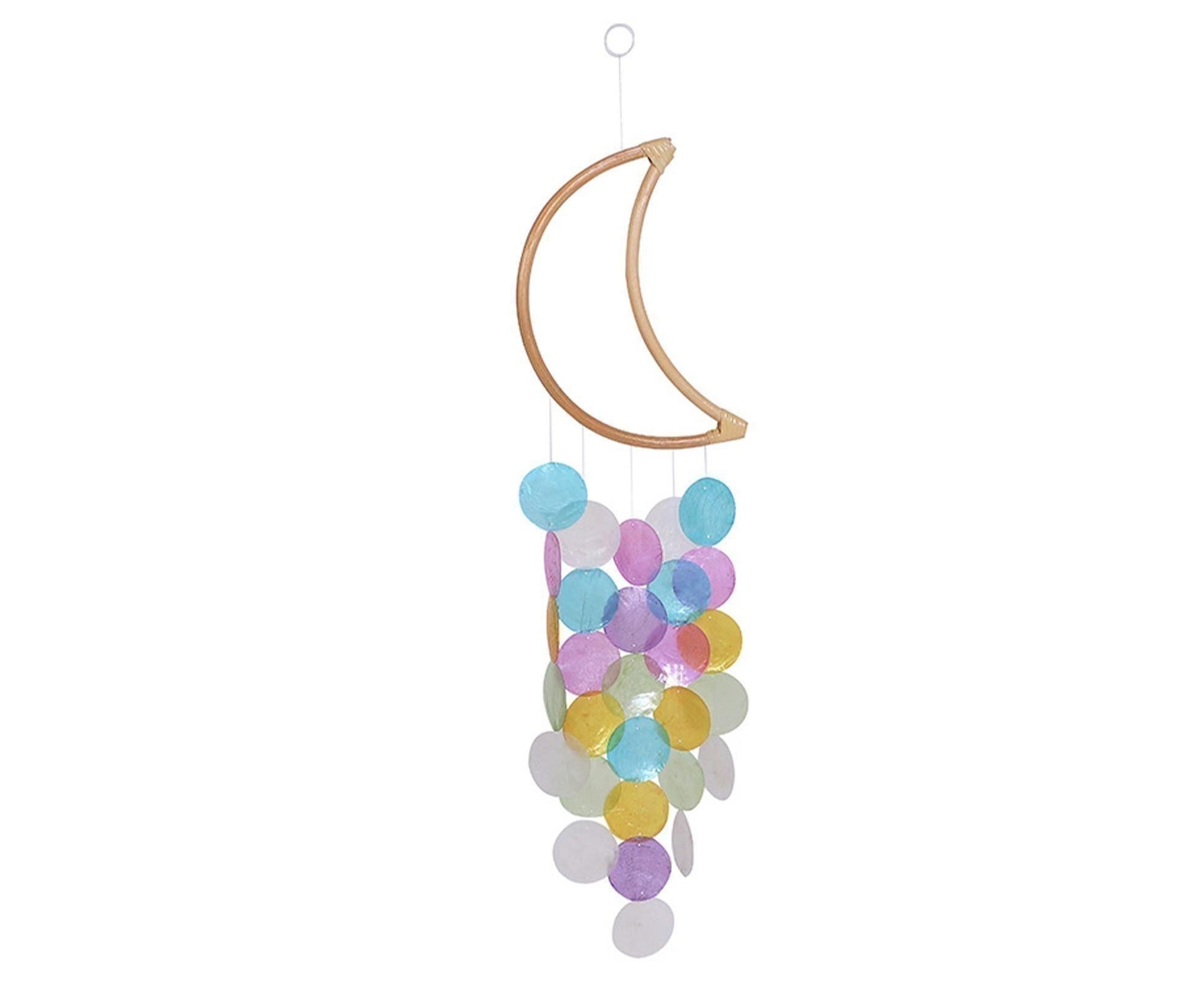 Wooden Moon Shape Wind Chime-Multicolor V1263-JX-574
