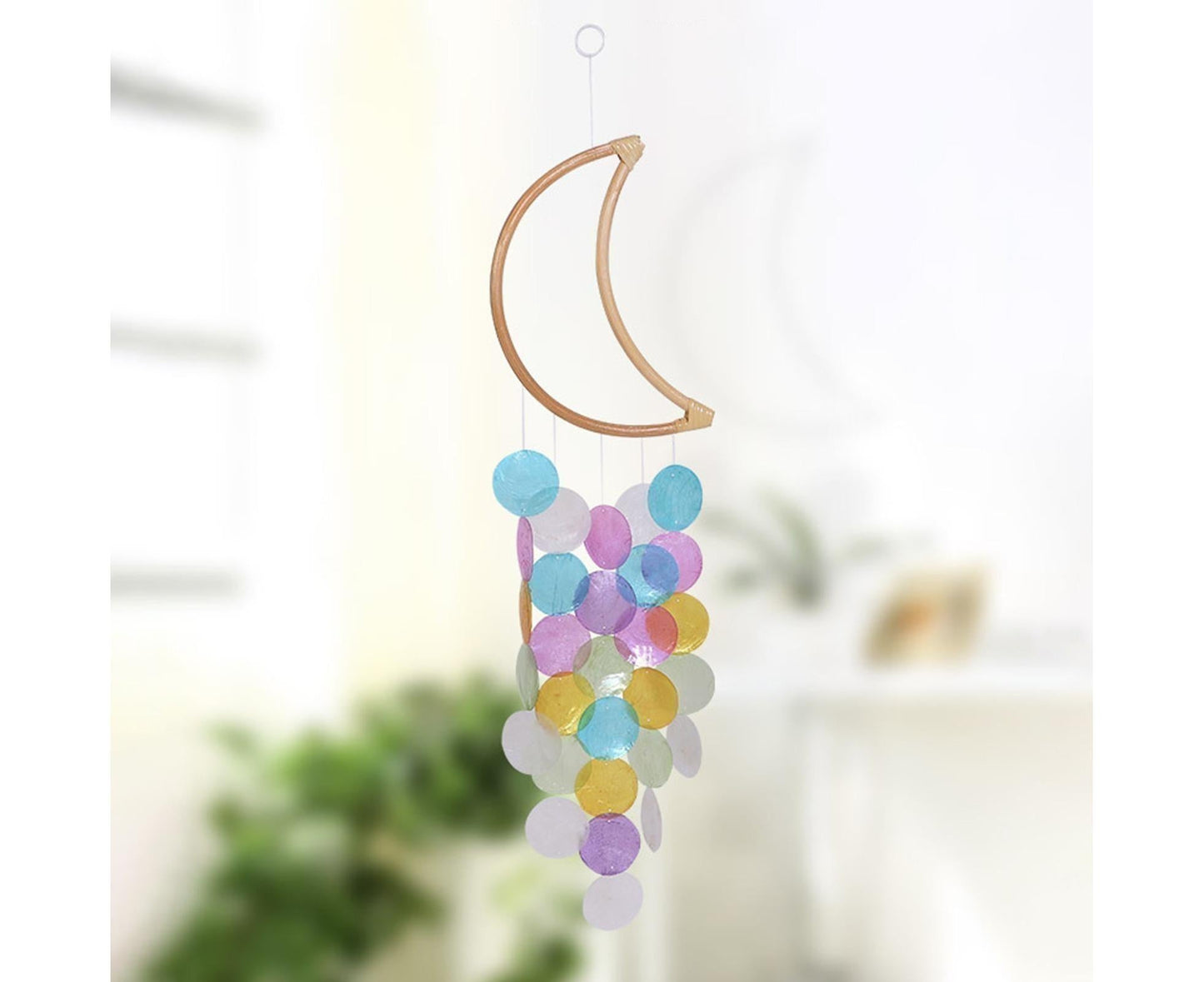 Wooden Moon Shape Wind Chime-Multicolor V1263-JX-574