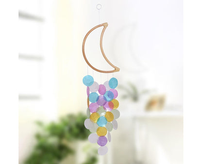 Wooden Moon Shape Wind Chime-Multicolor V1263-JX-574