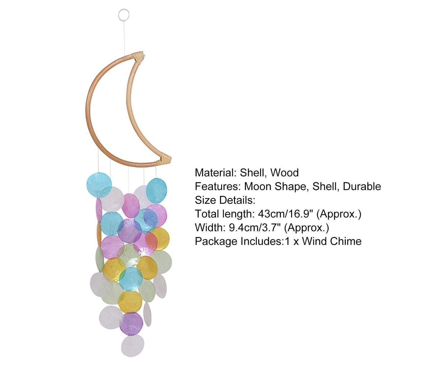 Wooden Moon Shape Wind Chime-Multicolor V1263-JX-574