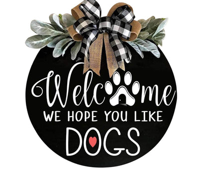 Door Sign Long Lasting Multifunctional Round Welcome Hanging Home Sign for Home-Black V1263-JX-577