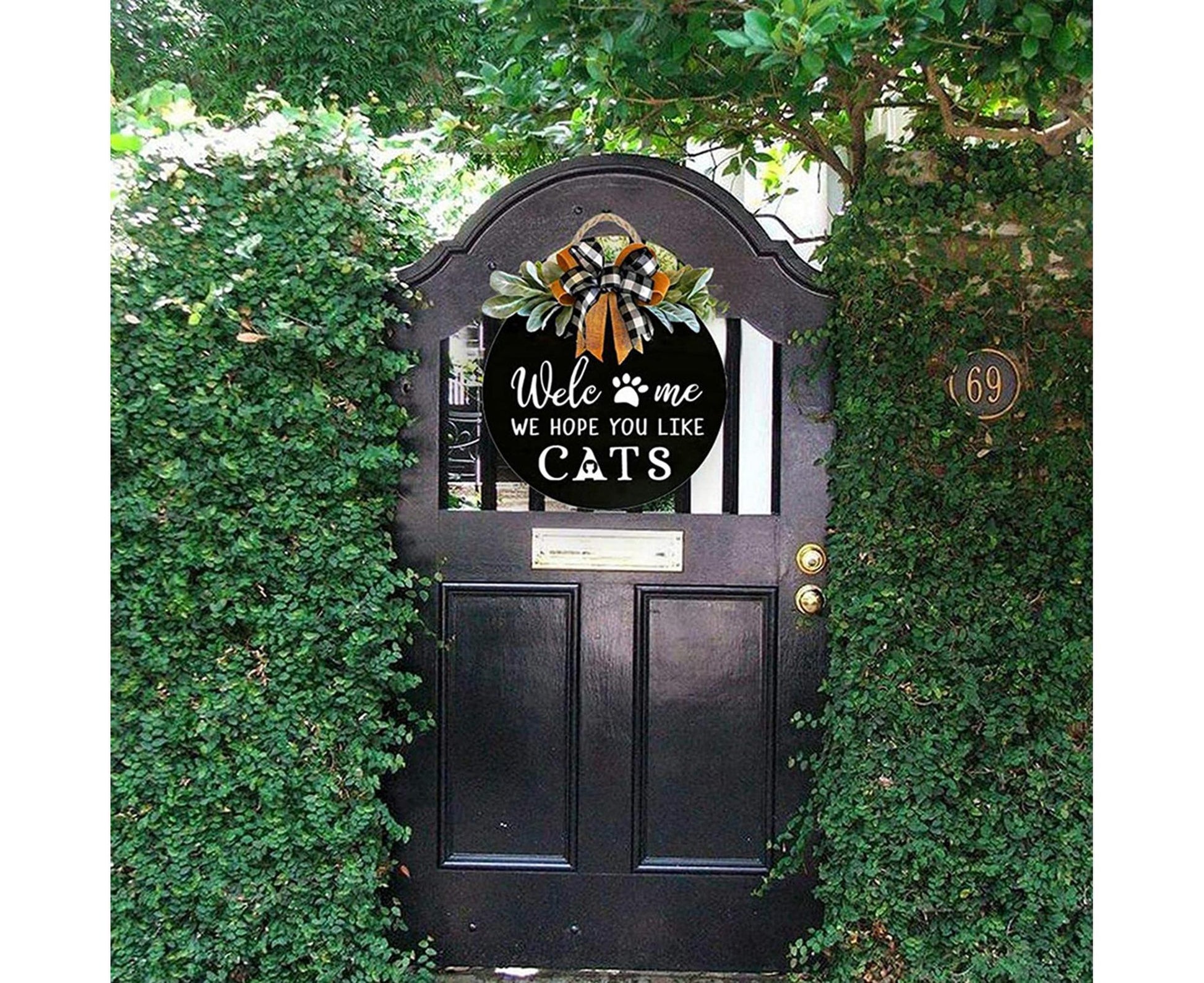 Door Sign Long Lasting Multifunctional Round Welcome Hanging Home Sign for Home-Black V1263-JX-577