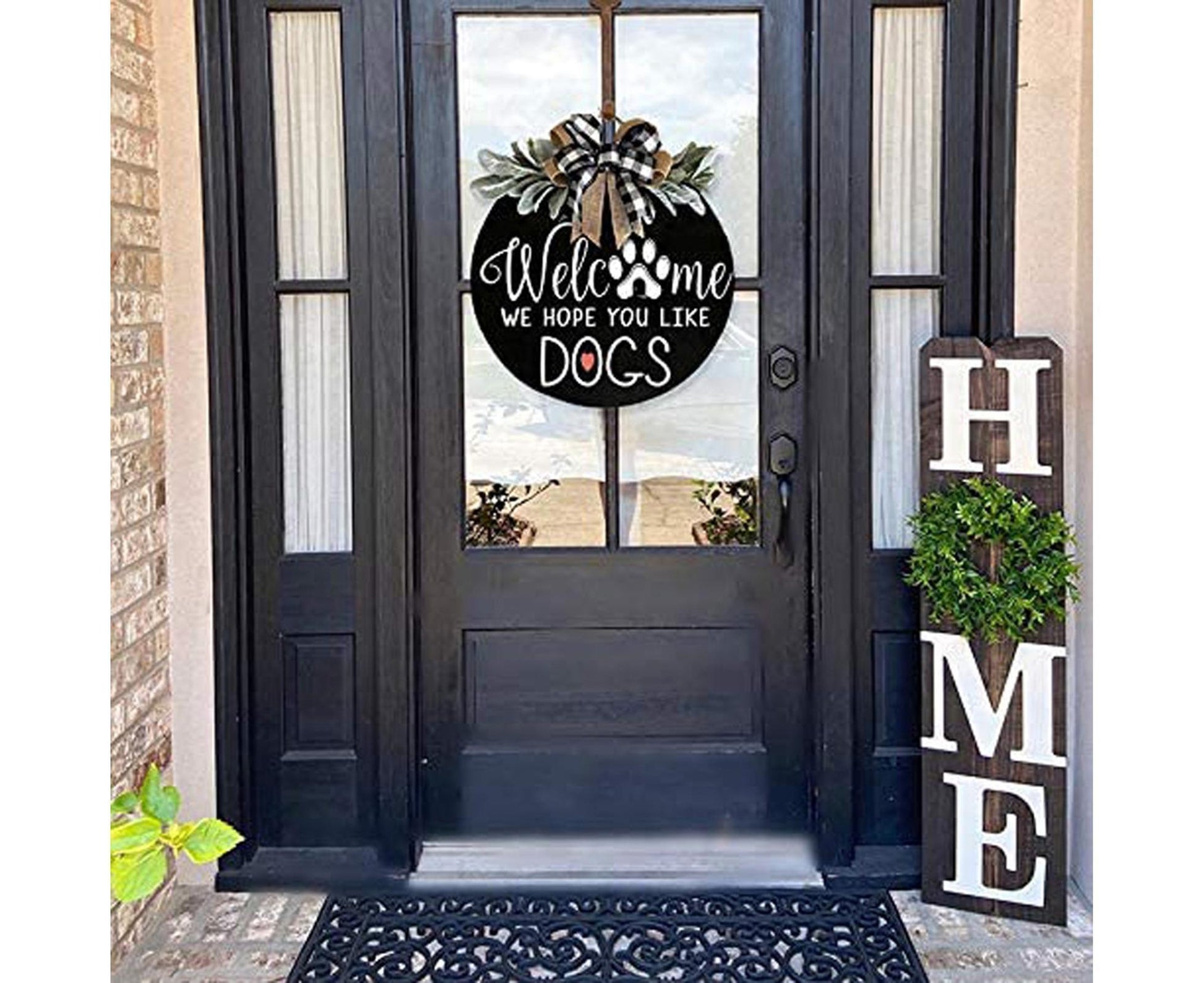 Door Sign Long Lasting Multifunctional Round Welcome Hanging Home Sign for Home-Black V1263-JX-577
