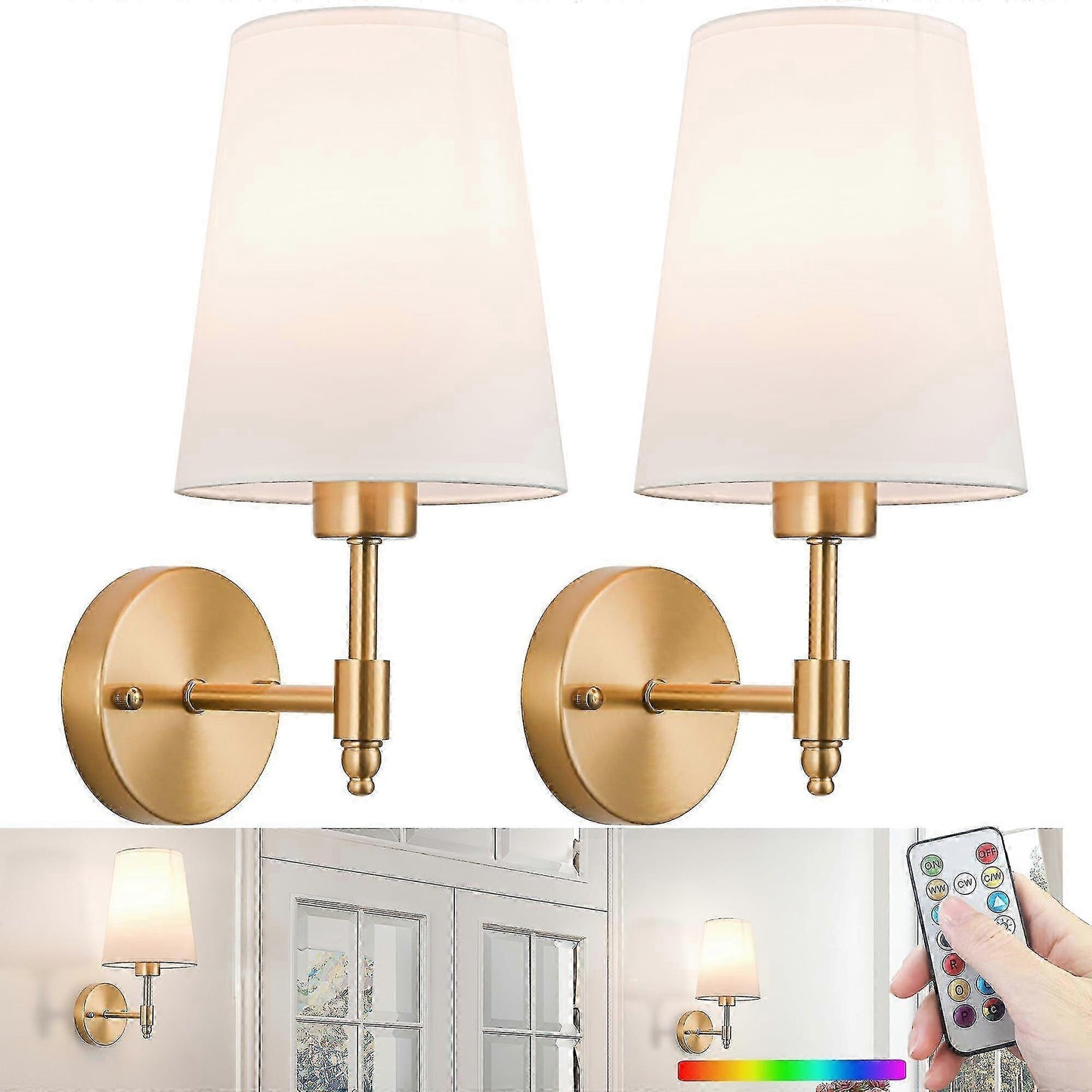 Battery Operated Wall Sconces Set of 2, Rechargeable Cordless LED Lights V1263-JX-5775