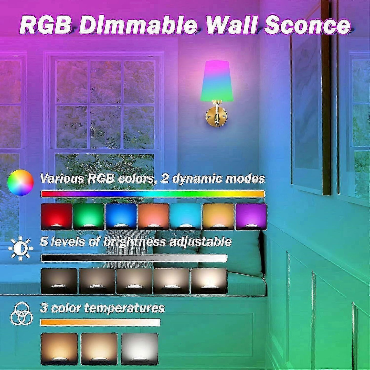 Battery Operated Wall Sconces Set of 2, Rechargeable Cordless LED Lights V1263-JX-5775