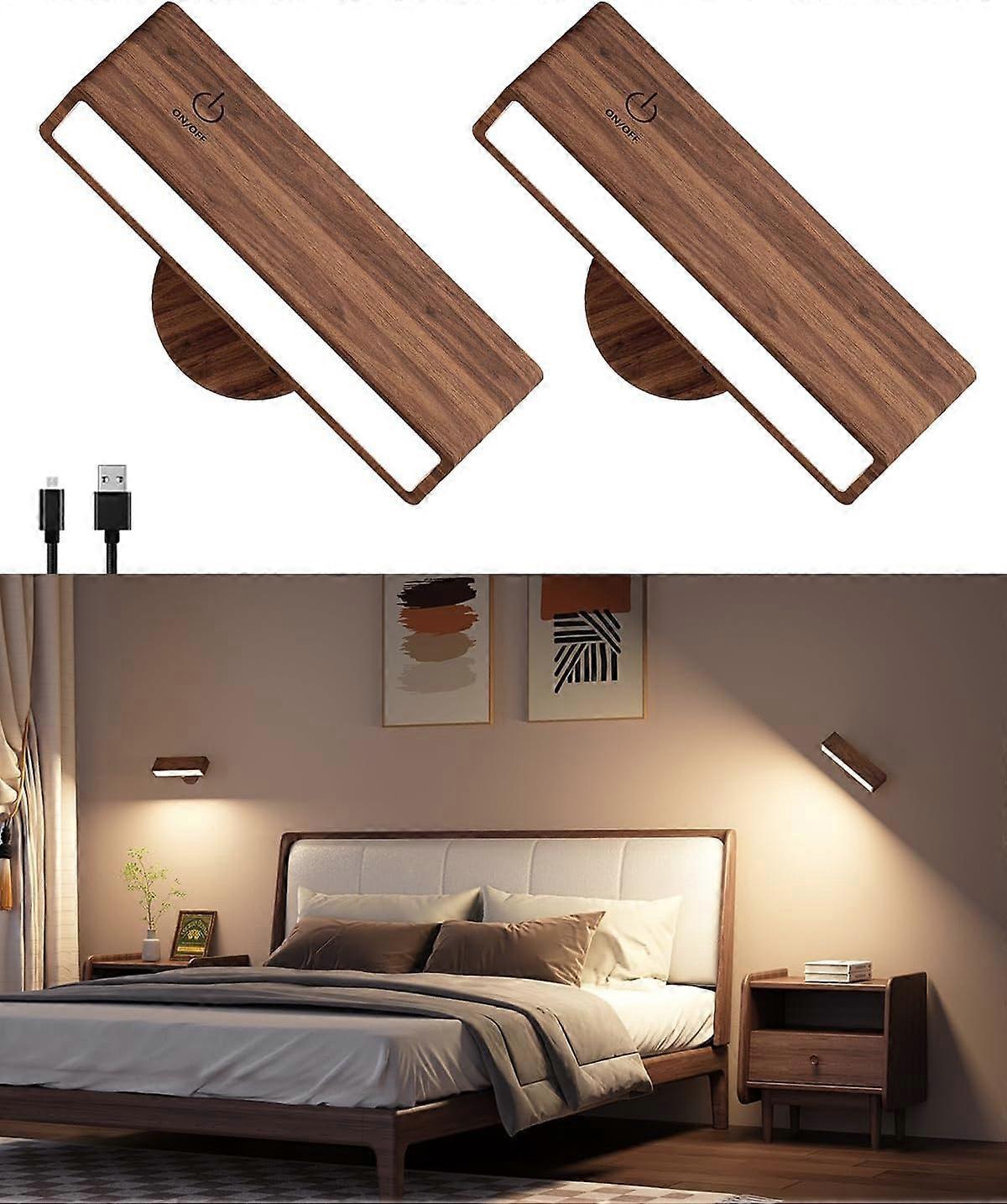Battery Operated Wall Sconces Set of 2, Rechargeable Wood Wall Lights, Stick On V1263-JX-5776