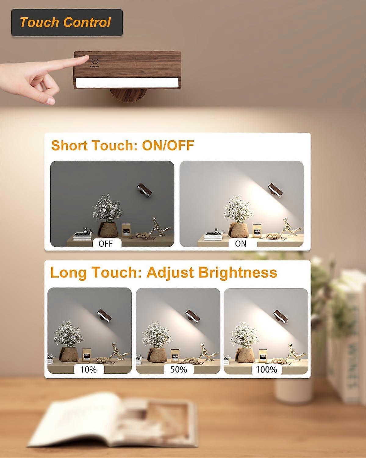 Battery Operated Wall Sconces Set of 2, Rechargeable Wood Wall Lights, Stick On V1263-JX-5776