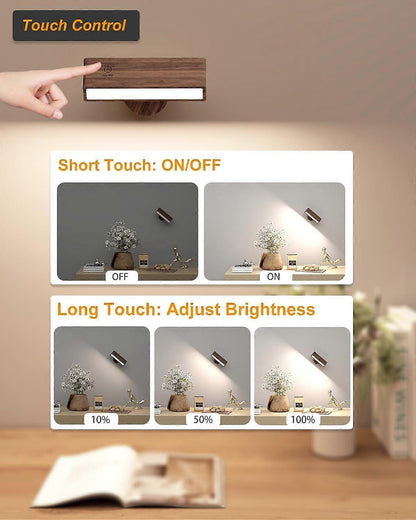 Battery Operated Wall Sconces Set of 2, Rechargeable Wood Wall Lights, Stick On V1263-JX-5776