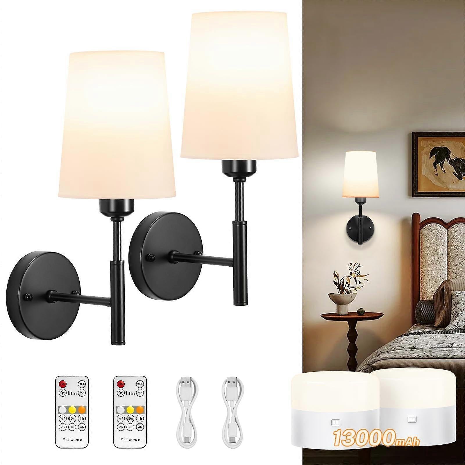 Battery Operated Wall Sconce Set of 2, LED, 13000mAh Rechargeable, Remote Dimmable V1263-JX-5777