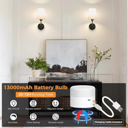 Battery Operated Wall Sconce Set of 2, LED, 13000mAh Rechargeable, Remote Dimmable V1263-JX-5777