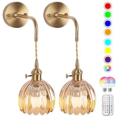 Battery Operated Wall Sconces Set of 2, Vintage Amber Glass, Rechargeable, Remote Dimmable V1263-JX-5779