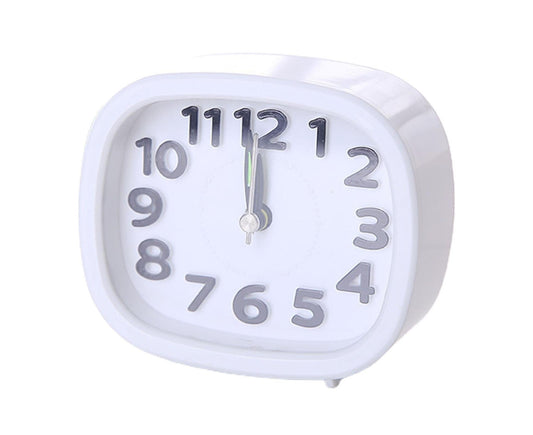 Table Clock Low Noise Multi-functional Round Small Bedside Analog Alarm Clock for Daily Use - White V1263-JX-578