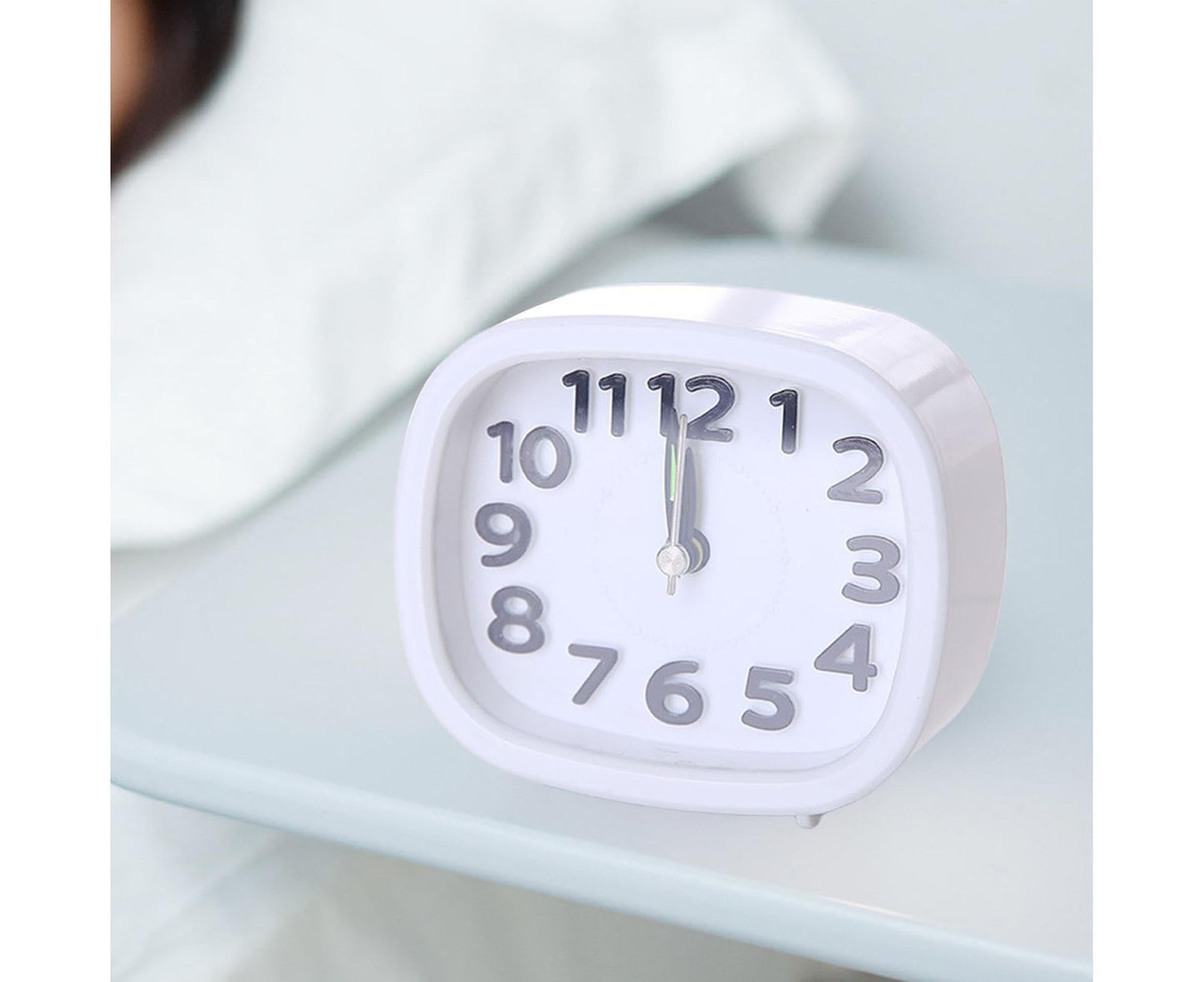 Table Clock Low Noise Multi-functional Round Small Bedside Analog Alarm Clock for Daily Use - White V1263-JX-578
