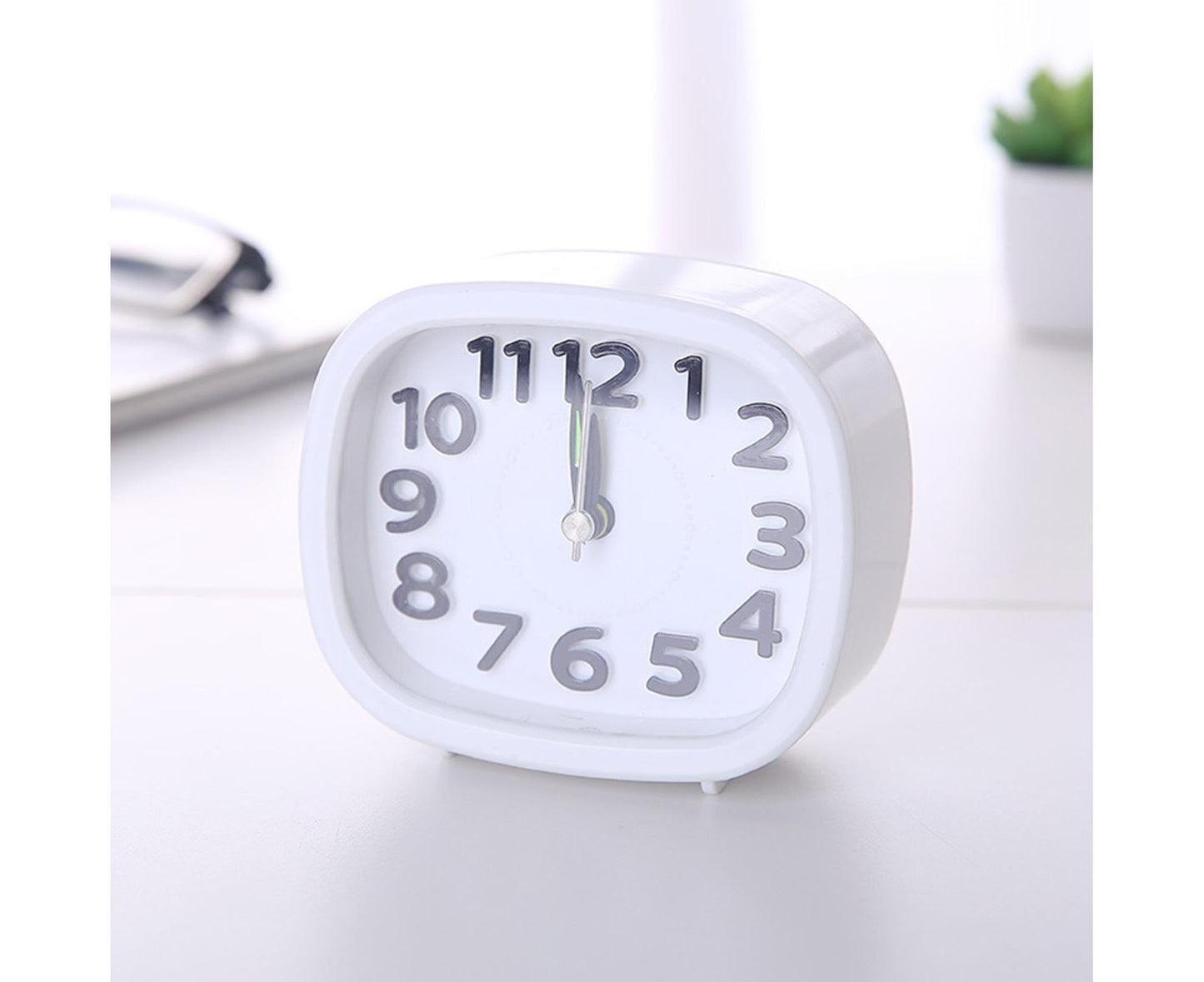 Table Clock Low Noise Multi-functional Round Small Bedside Analog Alarm Clock for Daily Use - White V1263-JX-578