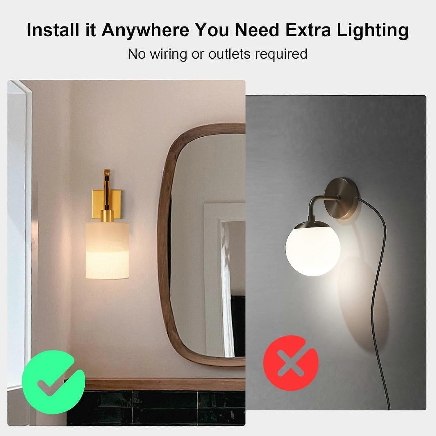 Battery Operated Wall Sconces Set of 2, Dimmable Wireless LED Lights, Remote, Gold V1263-JX-5783
