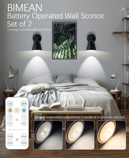 Battery Operated Wall Sconce Set of 2, Wireless LED Light with Remote, Dimmable V1263-JX-5784