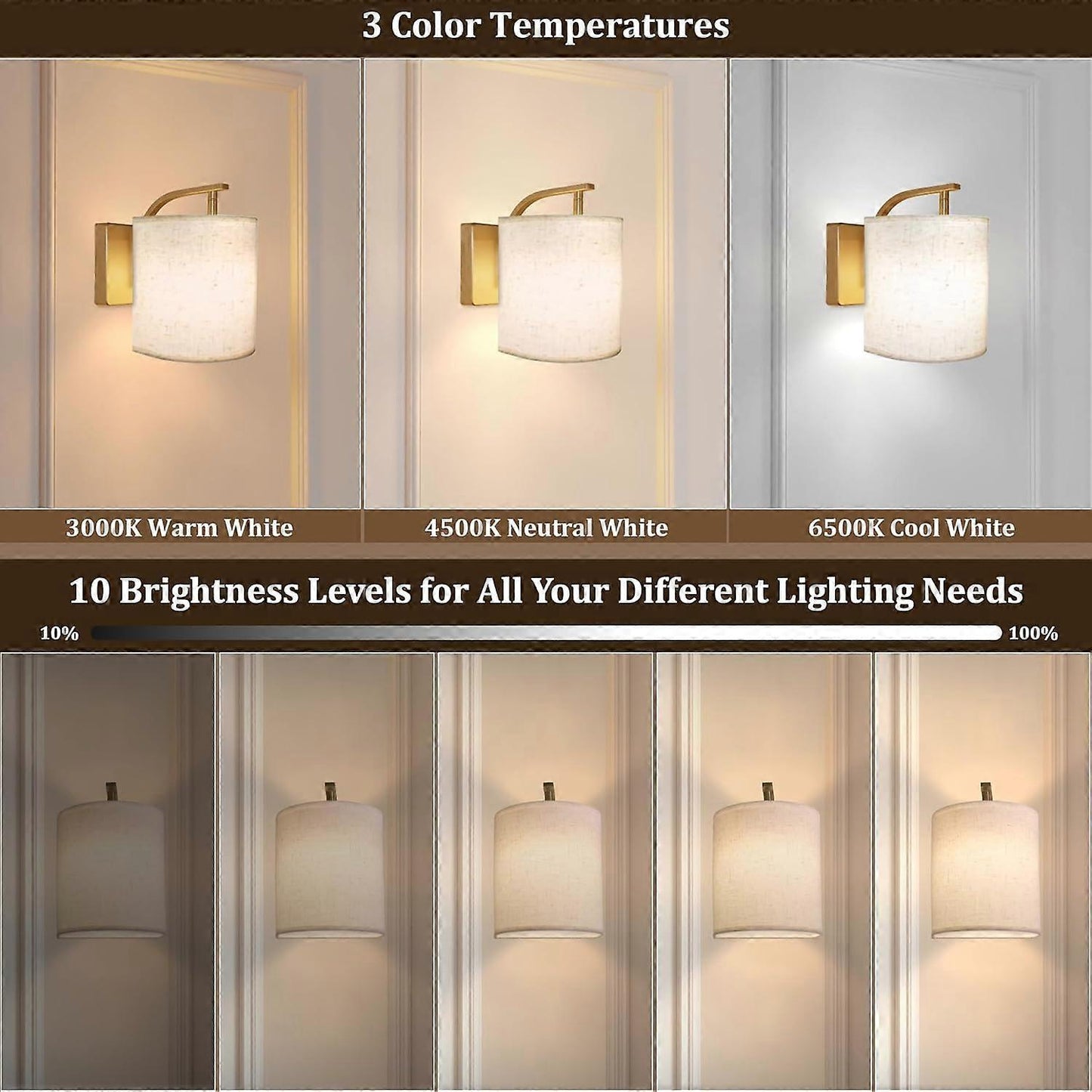 Battery Operated Wall Sconces Set of 2, Rechargeable LED Lights, Remote, 12 RGB Colors, Gold V1263-JX-5785