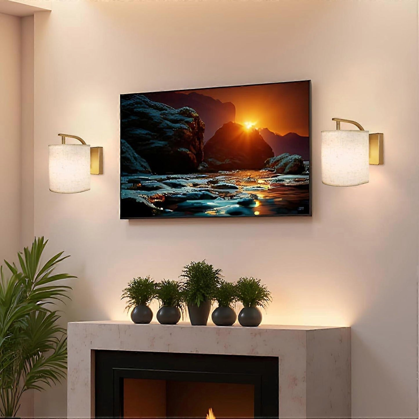Battery Operated Wall Sconces Set of 2, Rechargeable LED Lights, Remote, 12 RGB Colors, Gold V1263-JX-5785