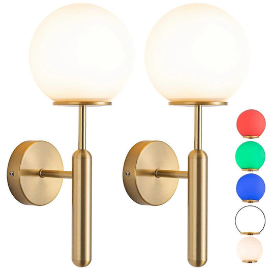 Battery Operated Wall Sconce Set of 2, Wireless Remote Dimmable LED, Gold Fabric Shade V1263-JX-5786