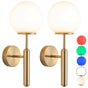 Battery Operated Wall Sconce Set of 2, Wireless Remote Dimmable LED, Gold Fabric Shade V1263-JX-5786