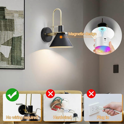 Battery Operated Wall Sconces Set of 2, RGB Wireless LED, Remote, 10000mAh, Black V1263-JX-5789