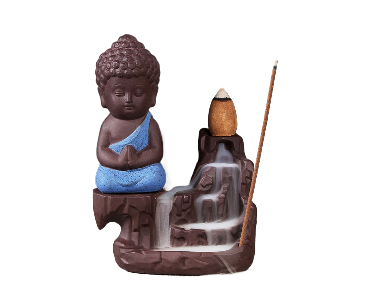 Porcelain Clay Little Buddha Censer Backflow Incense Burner Holder Ornament-Blue V1263-JX-579