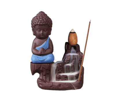 Porcelain Clay Little Buddha Censer Backflow Incense Burner Holder Ornament-Blue V1263-JX-579
