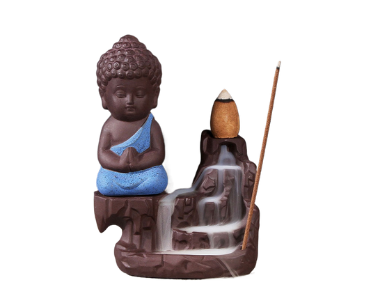 Porcelain Clay Little Buddha Censer Backflow Incense Burner Holder Ornament-Blue V1263-JX-579