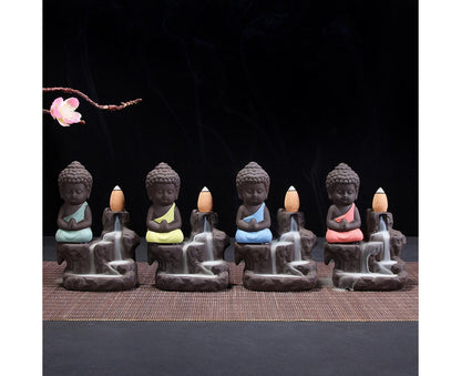 Porcelain Clay Little Buddha Censer Backflow Incense Burner Holder Ornament-Blue V1263-JX-579