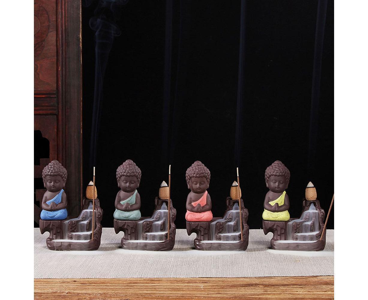 Porcelain Clay Little Buddha Censer Backflow Incense Burner Holder Ornament-Blue V1263-JX-579