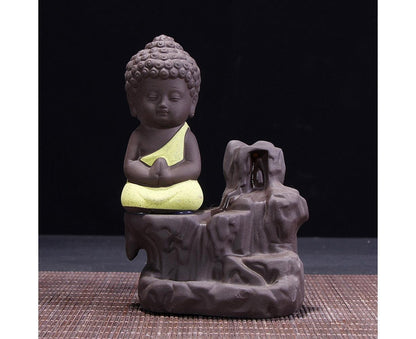 Porcelain Clay Little Buddha Censer Backflow Incense Burner Holder Ornament-Blue V1263-JX-579