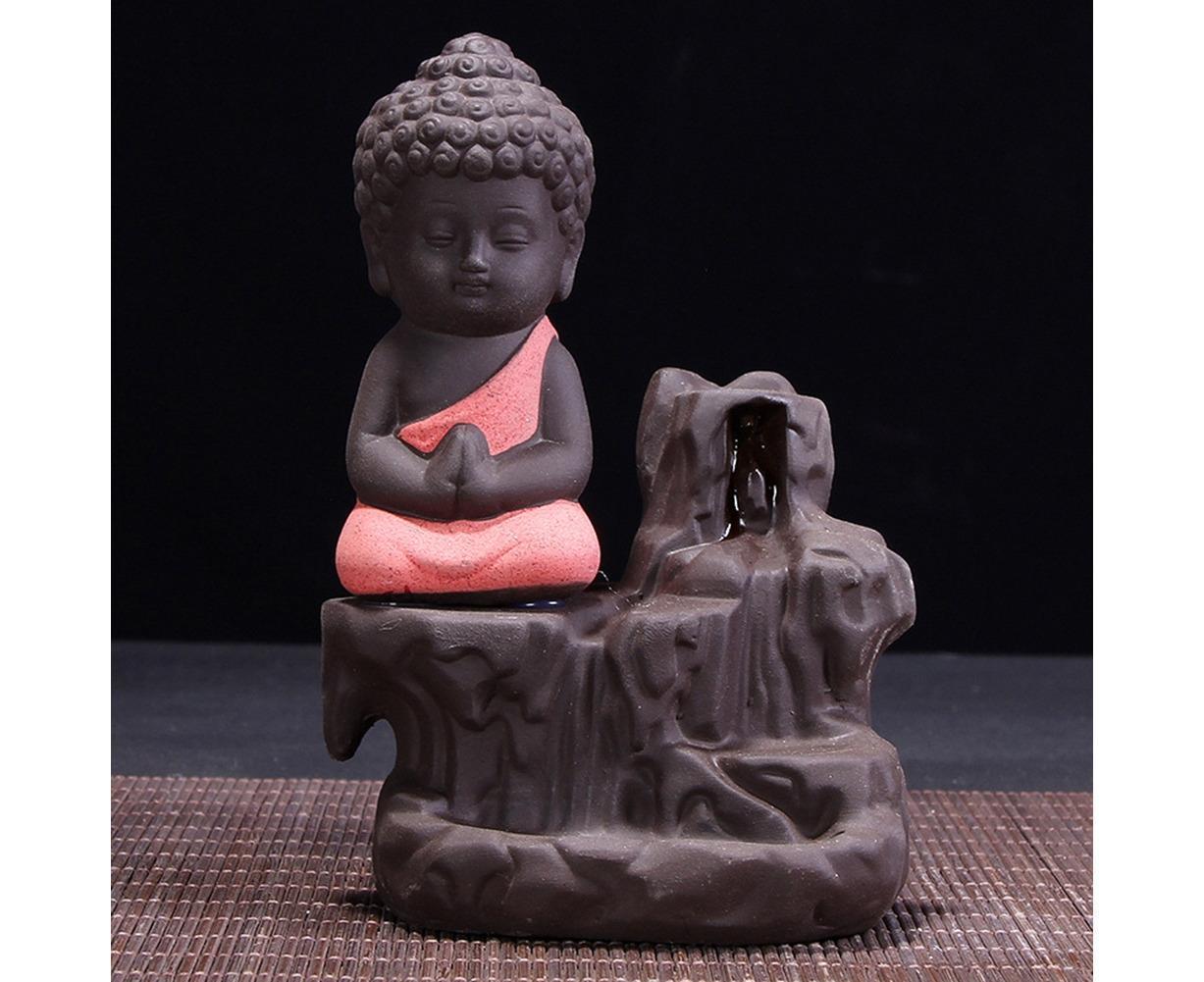 Porcelain Clay Little Buddha Censer Backflow Incense Burner Holder Ornament-Blue V1263-JX-579