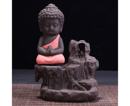 Porcelain Clay Little Buddha Censer Backflow Incense Burner Holder Ornament-Blue V1263-JX-579