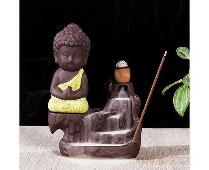 Porcelain Clay Little Buddha Censer Backflow Incense Burner Holder Ornament-Blue V1263-JX-579