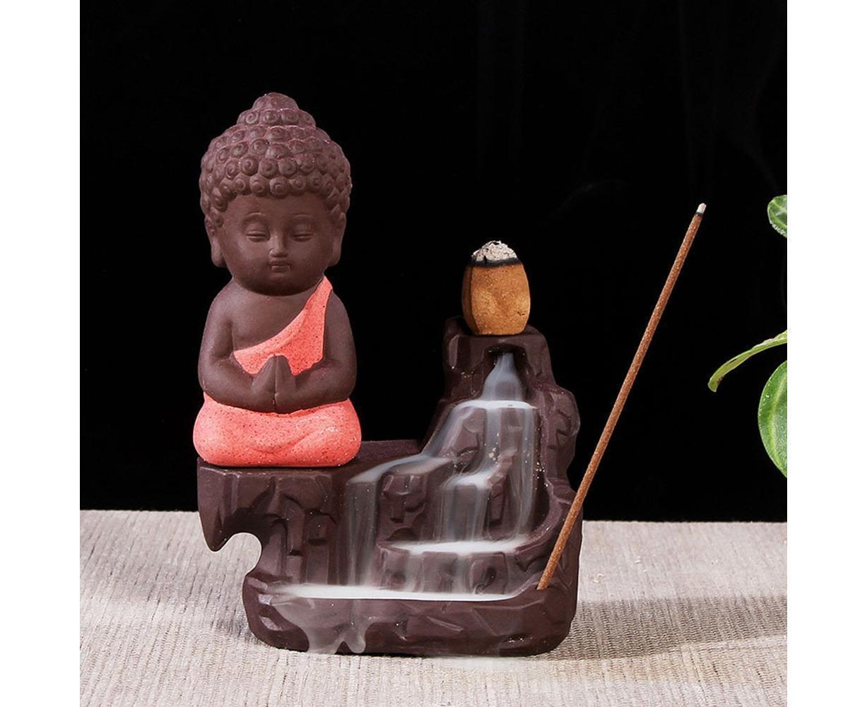 Porcelain Clay Little Buddha Censer Backflow Incense Burner Holder Ornament-Blue V1263-JX-579