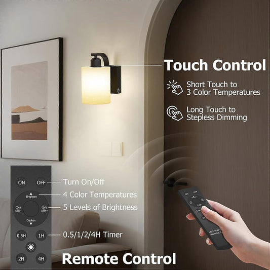 Battery Operated Wall Sconces Set of 2, Rechargeable LED, Touch & Remote Control, Black V1263-JX-5790