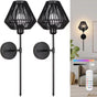 Battery Operated Wall Sconces Set of 2, Boho Rattan LED, Rechargeable, Remote, RGB Dimmable V1263-JX-5791