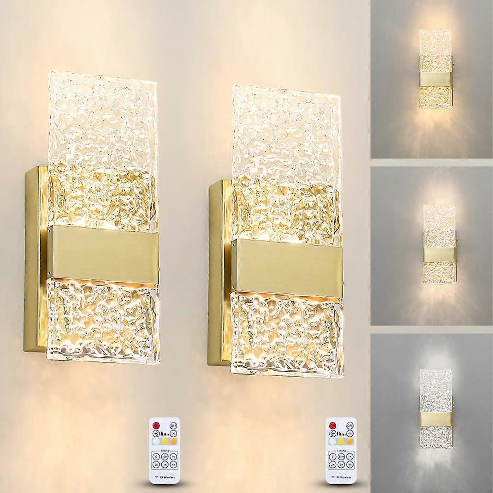 Battery Operated Wall Sconces Set of 2, Rechargeable LED Brass Gold Lights, Remote V1263-JX-5792
