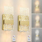 Battery Operated Wall Sconces Set of 2, Rechargeable LED Brass Gold Lights, Remote V1263-JX-5792