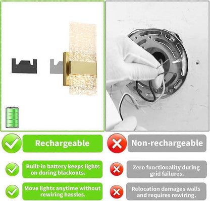 Battery Operated Wall Sconces Set of 2, Rechargeable LED Brass Gold Lights, Remote V1263-JX-5792