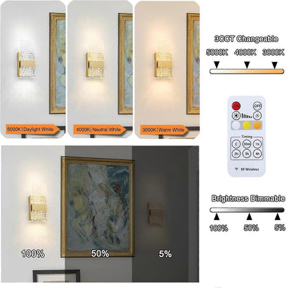 Battery Operated Wall Sconces Set of 2, Rechargeable LED Brass Gold Lights, Remote V1263-JX-5792