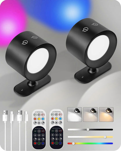 Battery Operated Wall Sconce Set of 2, Rechargeable RGB LED Lights, Remote, Black V1263-JX-5794