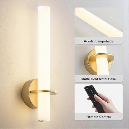 Gold Battery Operated Wall Sconce Set of 2, Rechargeable Wireless LED, Remote, Dimmable 3000K-6000K V1263-JX-5795