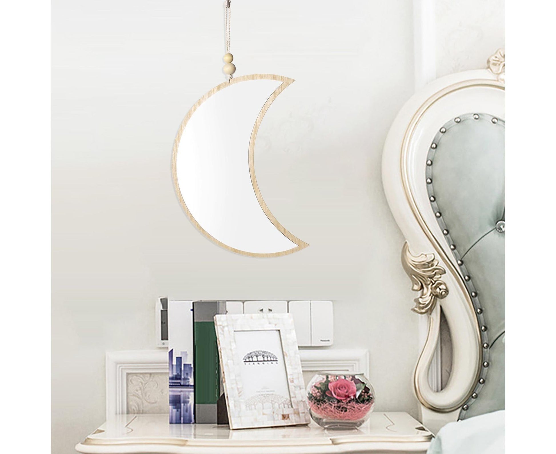 Moon Shape Mirror Decor for Bedroom-Natural V1263-JX-580